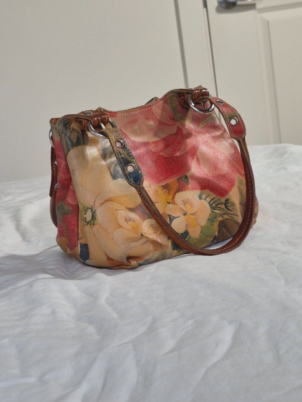 Cecconi Piero Floral Leather Mini Handbag Made in Italy 7x9 Vintage Boho